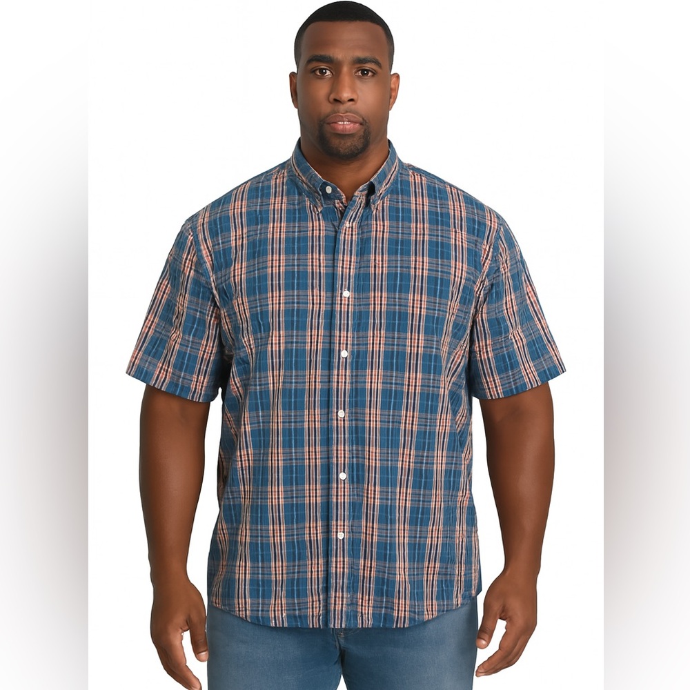 IZOD XXL Blue Plaid Short Sleeve Button Down Shirt
